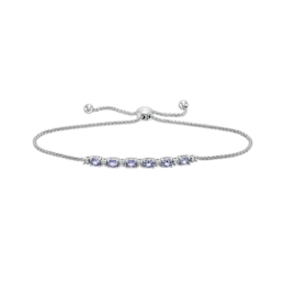 Sideways Oval Tanzanite and White Lab-Created Sapphire Six Stone Alternating Bolo Bracelet in Sterling Silver - 9&quot;