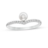 Thumbnail Image 1 of 5.0mm Button Freshwater Cultured Pearl and White Lab-Created Sapphire Chevron Ring in Sterling Silver