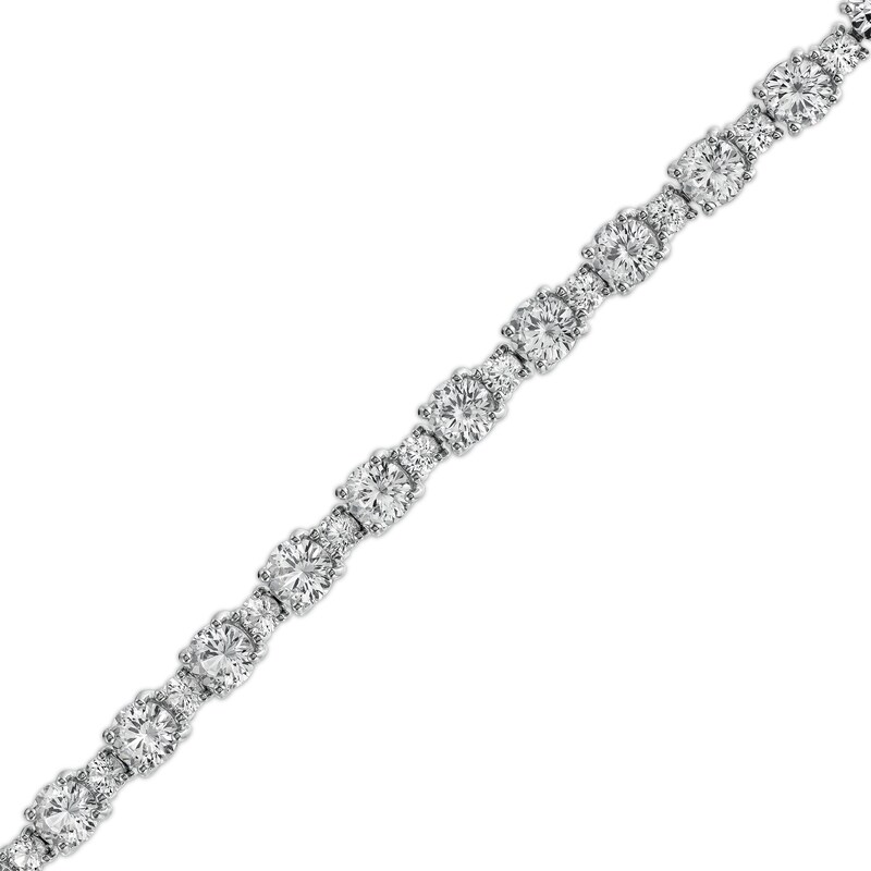 White Lab-Created Sapphire Large and Small Alternating Line Bracelet in Sterling Silver - 7.25"