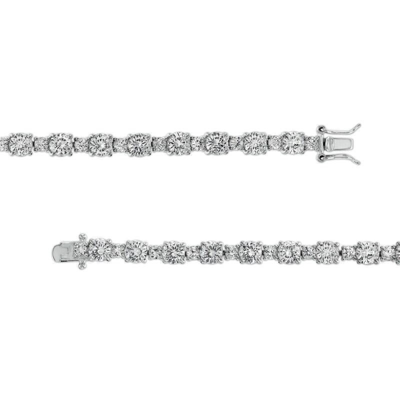 White Lab-Created Sapphire Large and Small Alternating Line Bracelet in Sterling Silver - 7.25"