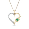 Thumbnail Image 1 of 3.0mm Lab-Created Emerald and 1/20 CT. T.W. Diamond &quot;MOM&quot; Loop Heart Pendant in 10K Gold