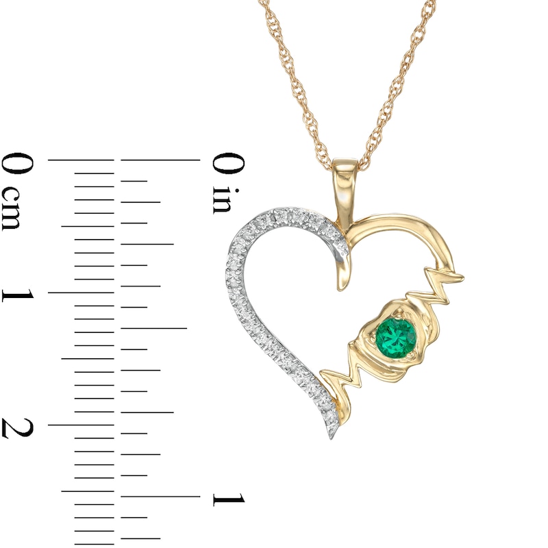 Main Image 2 of 3.0mm Lab-Created Emerald and 1/20 CT. T.W. Diamond &quot;MOM&quot; Loop Heart Pendant in 10K Gold