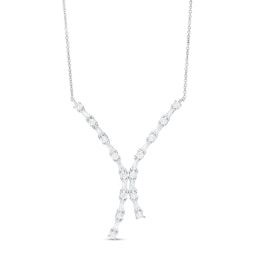 1 CT. T.W. Baguette and Round Diamond Double Curved Necklace in 10K White Gold – 17&quot;