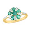 Thumbnail Image 1 of 4.0mm Emerald and 1/8 CT. T.W. Diamond Petal Cluster Flower Ring in 14K Gold