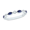 Thumbnail Image 1 of Marquise Blue Sapphire and 1/20 CT. T.W. Diamond Alternating Art Deco Vintage-Style Band in 14K White Gold