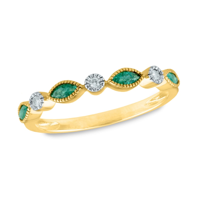 Marquise Emerald and 1/20 CT. T.W. Diamond Alternating Art Deco Vintage-Style Band in 14K Gold