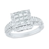 Thumbnail Image 0 of 1 CT. T.W. Princess-Cut Composite Diamond Frame Triple Row Engagement Ring in 14K White Gold