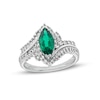 Thumbnail Image 1 of Marquise Lab-Created Emerald and White Lab-Created Sapphire Bypass Frame Double Row Split Shank Ring in Sterling Silver