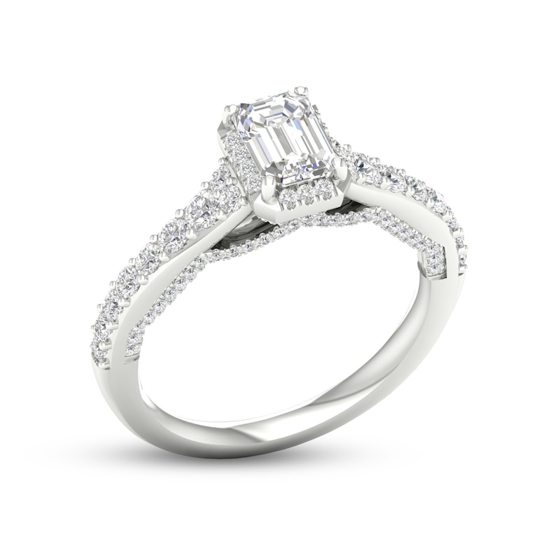 Main Image 3 of Trouvaille Collection 1-1/3 CT. T.W. DeBeers®-Graded Emerald-Cut Diamond Frame Engagement Ring in Platinum (F/SI2)