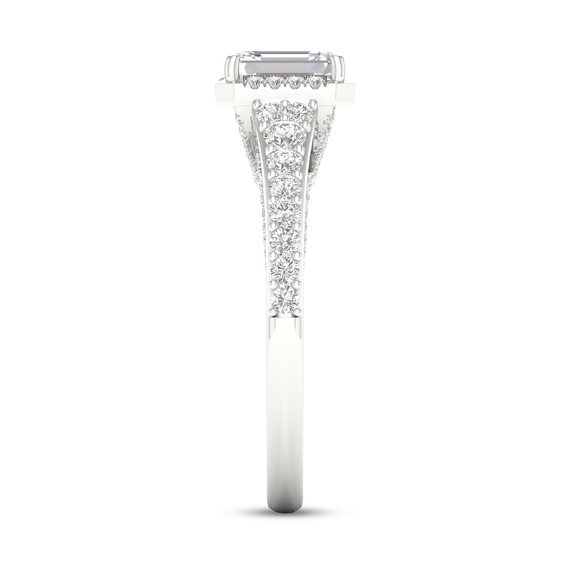 Main Image 5 of Trouvaille Collection 1-1/3 CT. T.W. DeBeers®-Graded Emerald-Cut Diamond Frame Engagement Ring in Platinum (F/SI2)