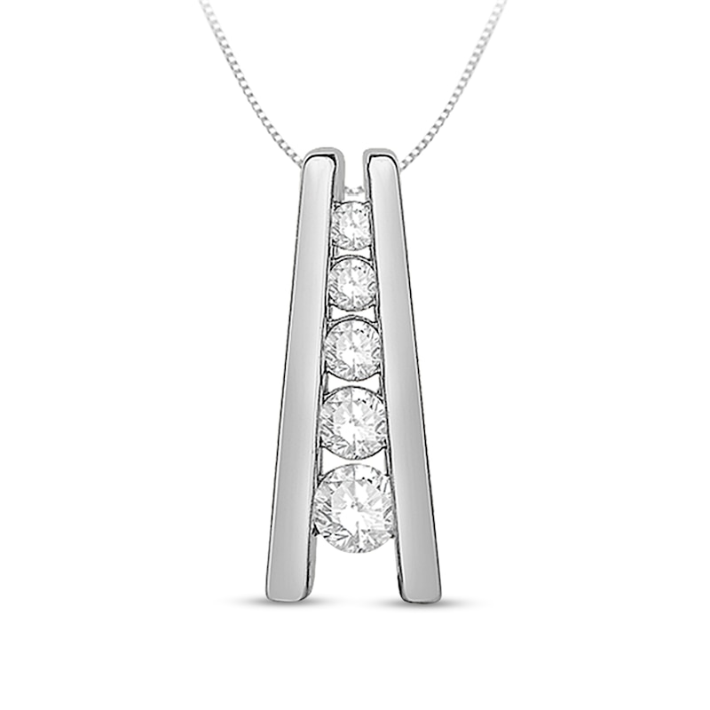 Main Image 1 of 1/4 CT. T.W. Diamond Graduated Linear Drop Pendant in 10K White Gold - 19.25&quot;