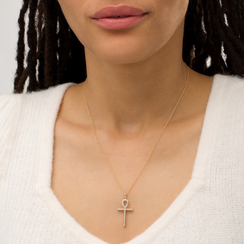 Main Image 2 of 1/3 CT. T.W. Diamond Ankh Cross Pendant in 10K Gold