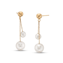 EFFY™ Collection Freshwater Cultured Pearl Graduated Duo Chain Dangle Double Drop Earrings in 14K Gold