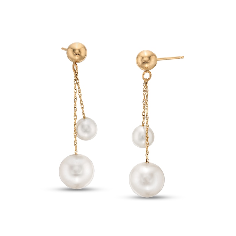 Graduated Pearl Drop Earrings 14K White Gold