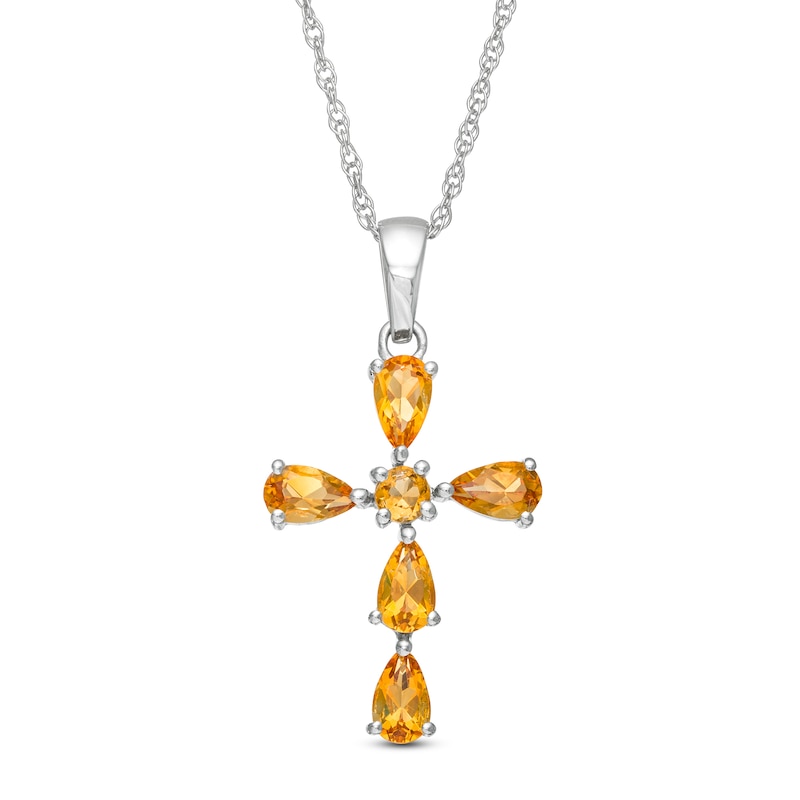 Main Image 1 of Pear-Shaped and Round Citrine Cross Pendant in Sterling Silver