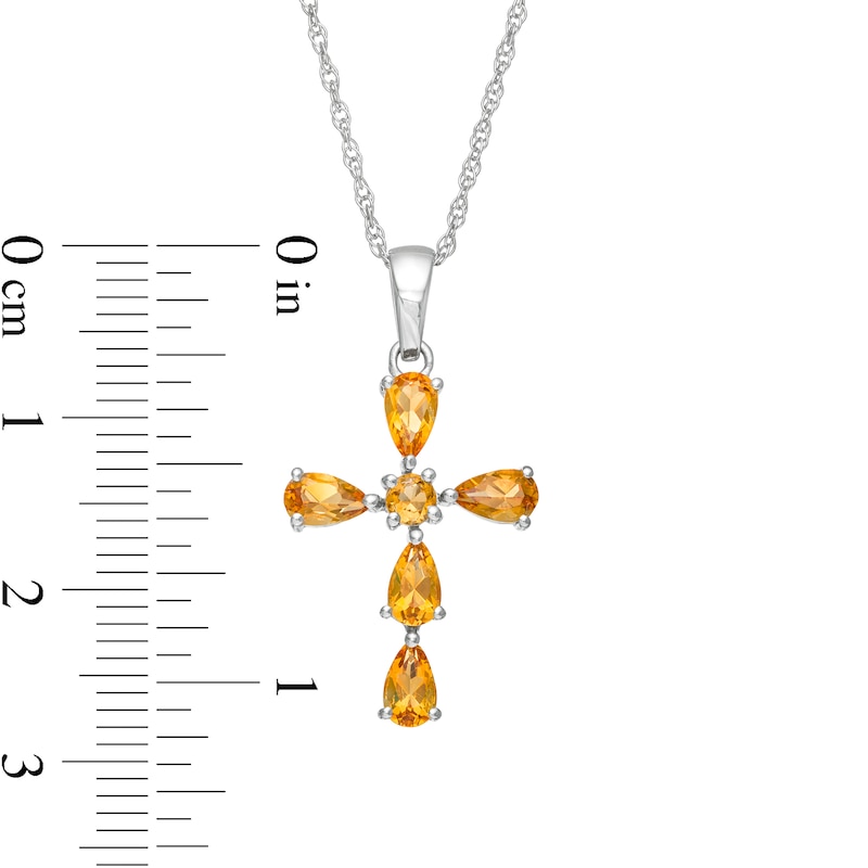 Main Image 3 of Pear-Shaped and Round Citrine Cross Pendant in Sterling Silver