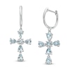 Thumbnail Image 1 of Pear-Shaped and Round Aquamarine Cross Drop Earrings in Sterling Silver