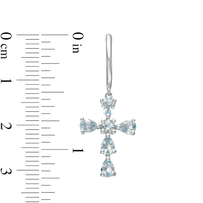 Main Image 3 of Pear-Shaped and Round Aquamarine Cross Drop Earrings in Sterling Silver