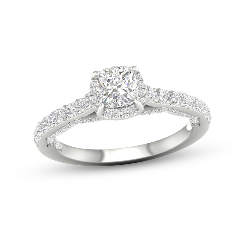 Main Image 1 of Trouvaille Collection 1-1/4 CT. T.W. DeBeers®-Graded Diamond Frame Engagement Ring in Platinum (F/I1)