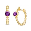 Thumbnail Image 1 of 4.0mm Amethyst Solitaire and Beaded Hoop Earrings in 10K Gold