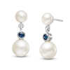 Thumbnail Image 1 of Button Freshwater Cultured Pearl and Blue Sapphire Double Drop Earrings in 10K White Gold