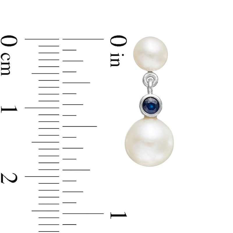 Main Image 3 of Button Freshwater Cultured Pearl and Blue Sapphire Double Drop Earrings in 10K White Gold