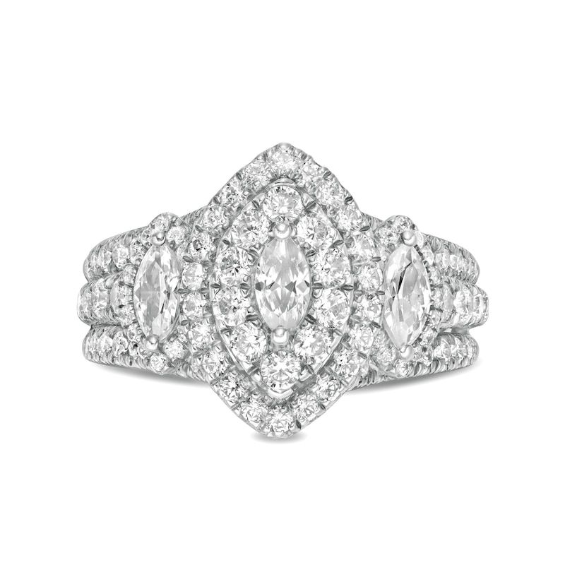 Main Image 4 of 2 CT. T.W. Marquise Diamond Past Present Future® Double Frame Engagement Ring in 14K White Gold