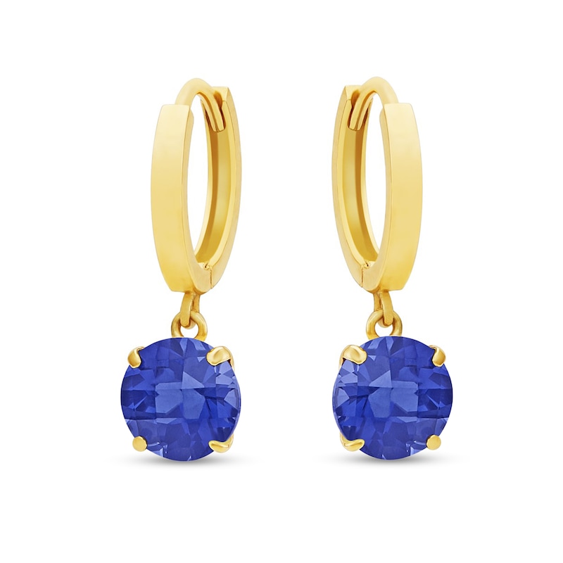 6.0mm Blue Lab-Created Sapphire Solitaire Drop Earrings in 14K Gold