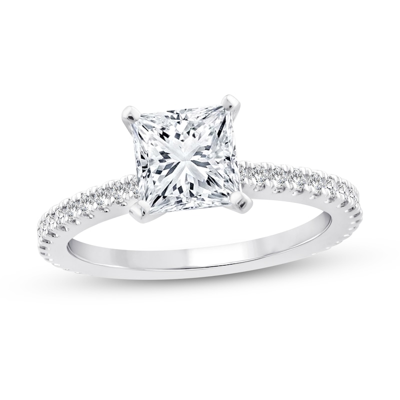 Main Image 1 of 1-7/8 CT. T.W. Princess-Cut Certified Diamond Engagement Ring in 14K White Gold (I/SI2)