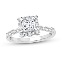 1 CT. T.W. Princess-Cut Certified Diamond Scalloped Frame Engagement Ring in 14K White Gold (I/SI2)