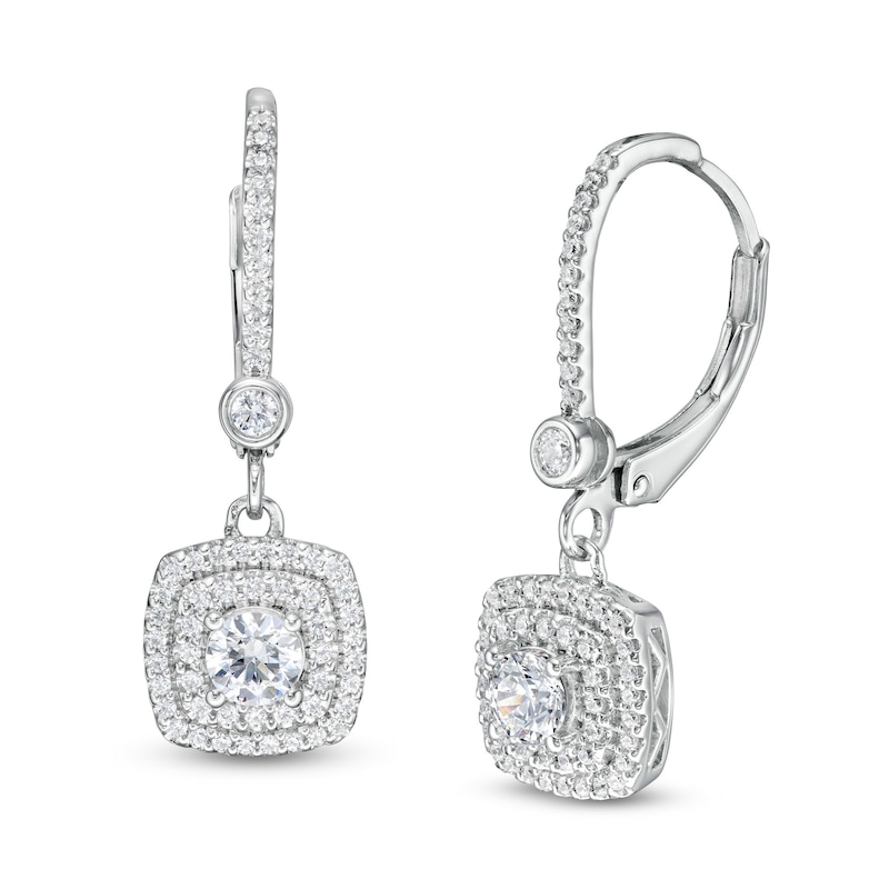 Main Image 1 of 3/4 CT. T.W. Diamond Double Cushion-Shaped Frame Drop Earrings in 10K White Gold