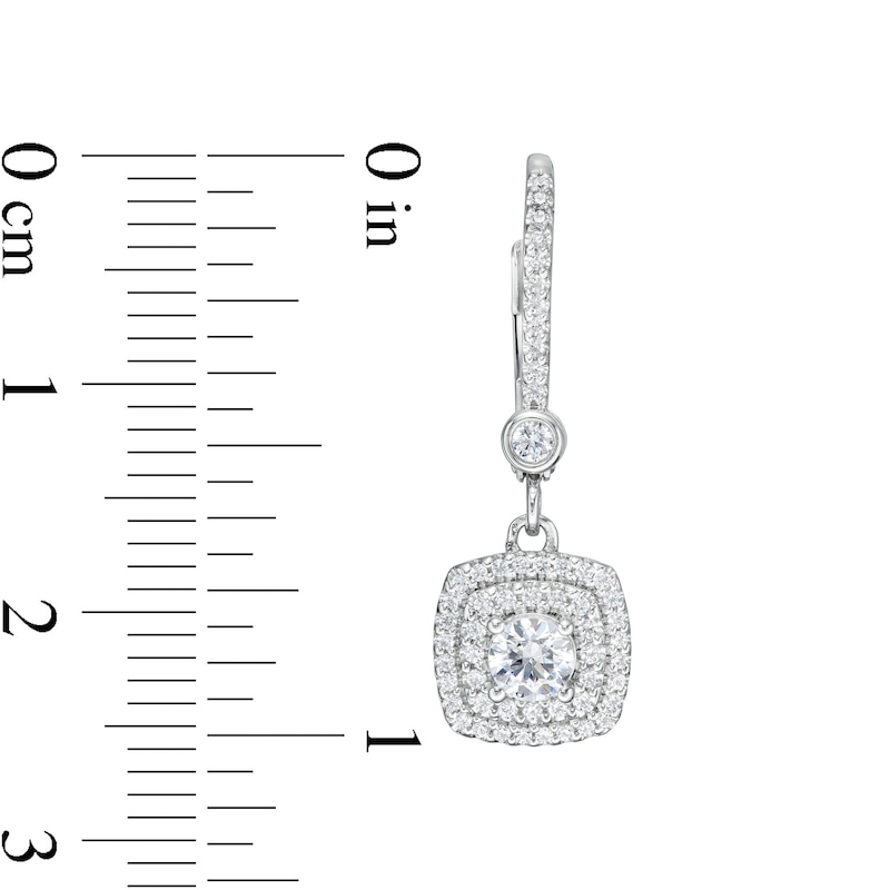 Main Image 3 of 3/4 CT. T.W. Diamond Double Cushion-Shaped Frame Drop Earrings in 10K White Gold