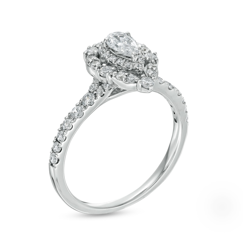 Main Image 3 of 3/4 CT. T.W. Pear-Shaped Diamond Double Frame Engagement Ring in 14K White Gold