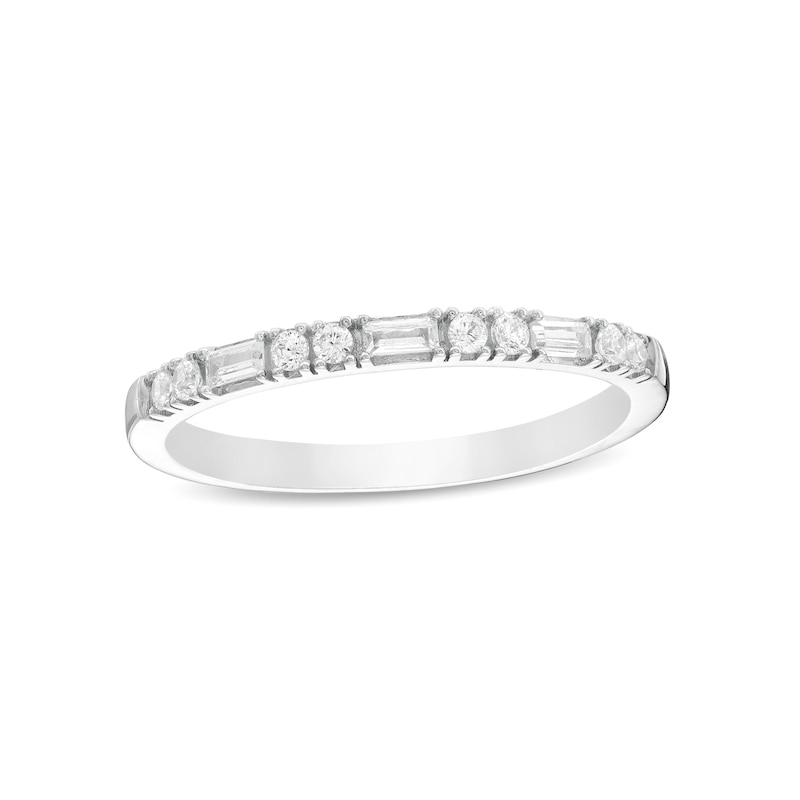 1/5 CT. T.W. Baguette and Round Diamond Alternating Stackable ...