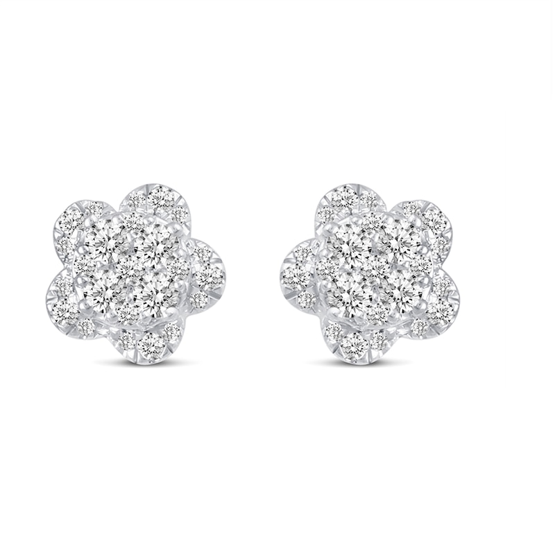 1/2 CT. T.W. Composite Diamond Flower Stud Earrings in 14K White Gold ...
