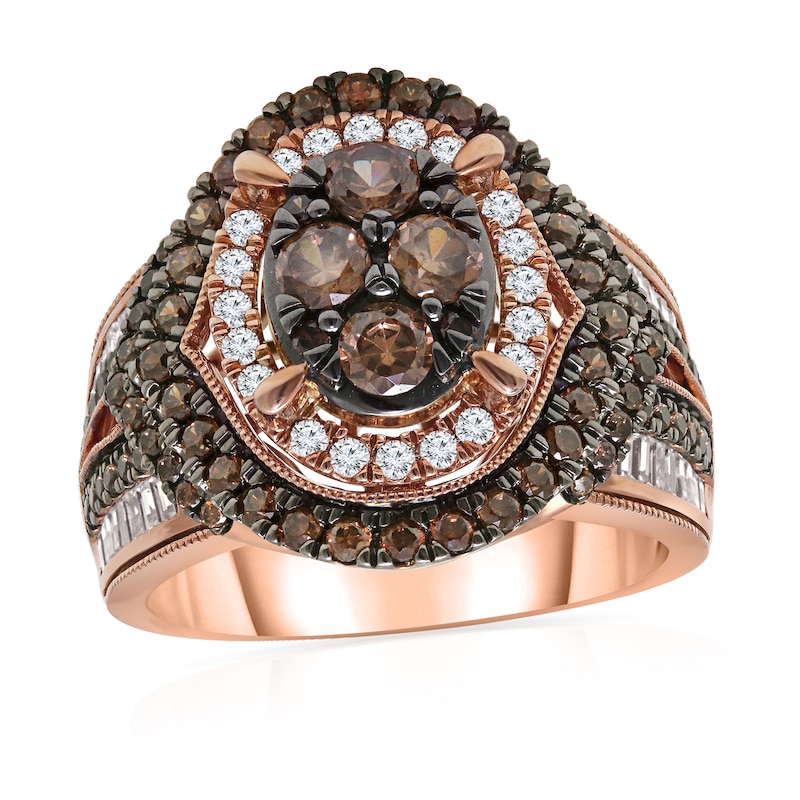 2 CT. T.W. Composite Champagne and White Diamond Oval Frame Ring in 10K Rose Gold