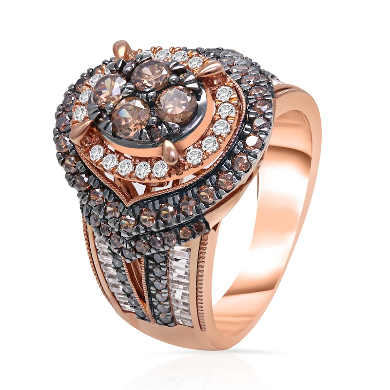 2 CT. T.W. Composite Champagne and White Diamond Oval Frame Ring in 10K Rose Gold