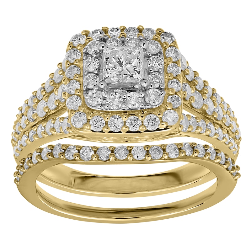 1-1/2 CT. T.W. Princess-Cut Diamond Double Frame Multi-Row Bridal Set in 10K Gold
