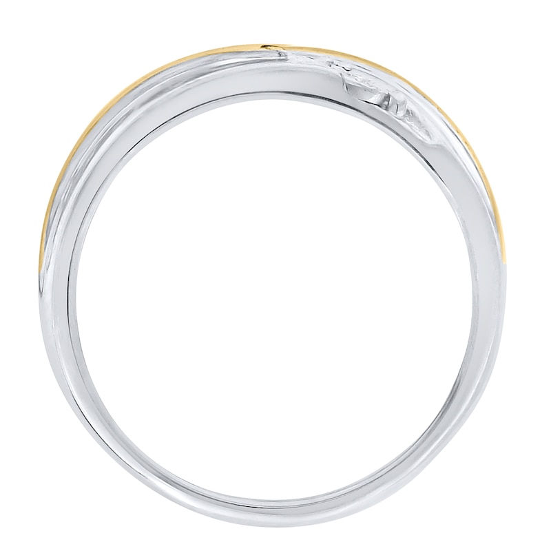 Main Image 2 of Men's 1/10 CT. T.W. Diamond Five Stone Slant Wedding Band in Sterling Silver with 14K Gold Plate