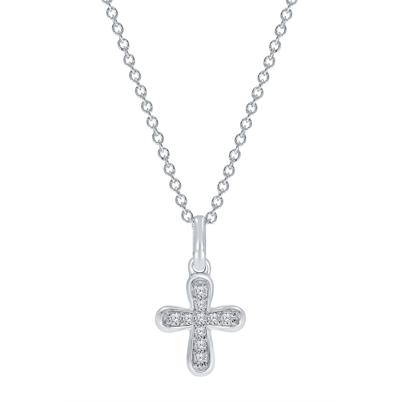 Main Image 1 of 1/20 CT. T.W. Diamond Mini Cross Pendant in Sterling Silver