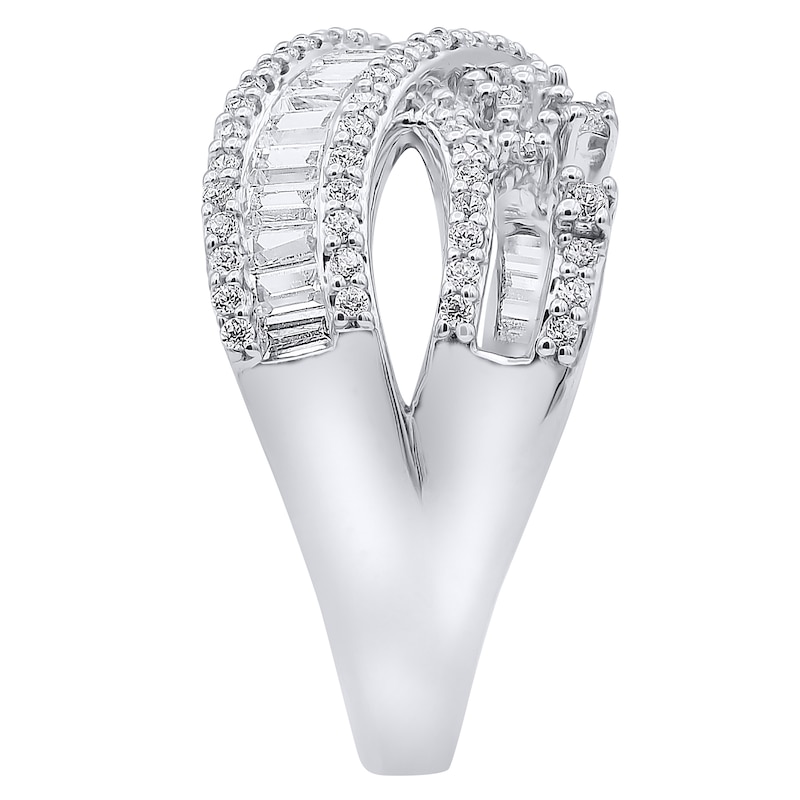 Main Image 2 of 1 CT. T.W. Baguette and Round Diamond Crossover Ring in 14K White Gold