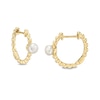 Thumbnail Image 1 of 4.0mm Freshwater Cultured Pearl and Beaded Hoop Earrings in 10K Gold