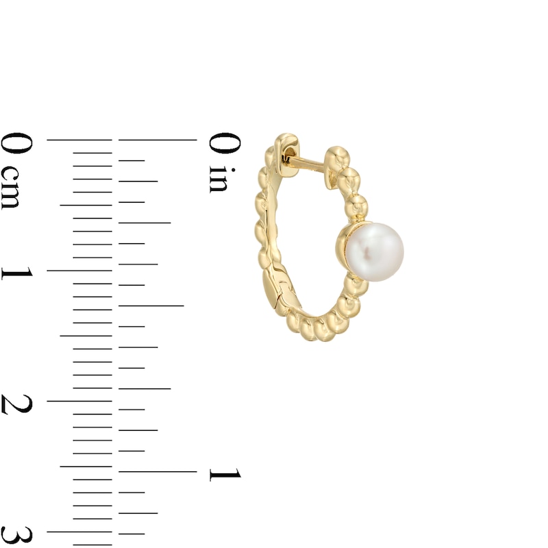 Main Image 3 of 4.0mm Freshwater Cultured Pearl and Beaded Hoop Earrings in 10K Gold