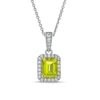 Thumbnail Image 1 of Octagonal Peridot and White Lab-Created Sapphire Frame Drop Pendant in Sterling Silver