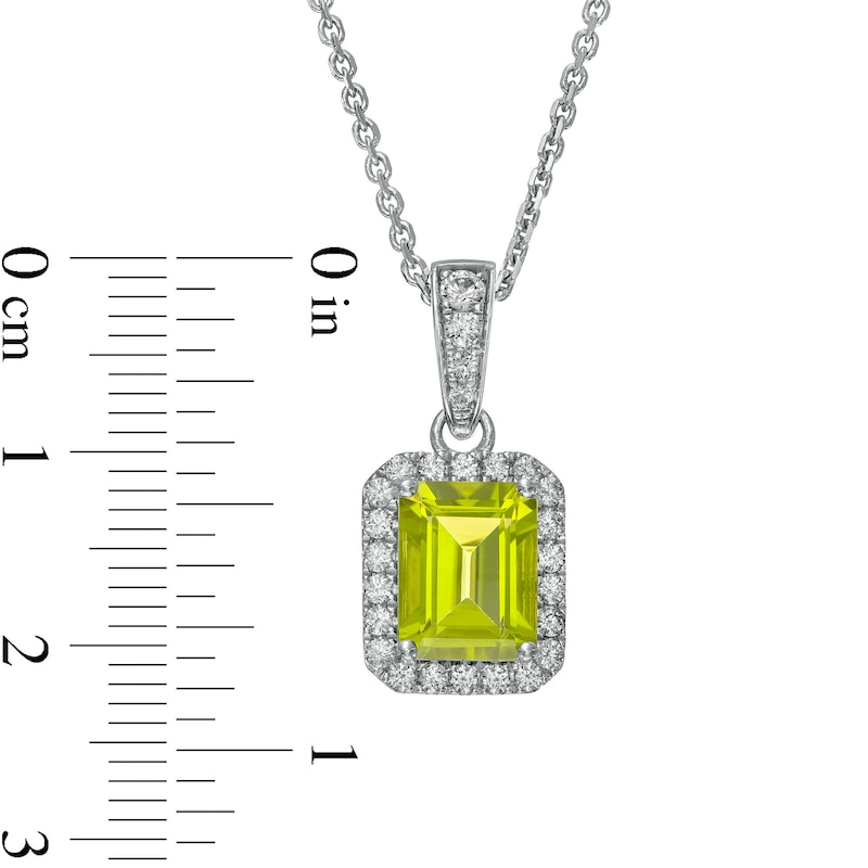 Main Image 3 of Octagonal Peridot and White Lab-Created Sapphire Frame Drop Pendant in Sterling Silver