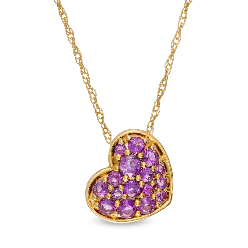 Main Image 1 of Amethyst Cluster Tilted Heart Pendant in 10K Gold