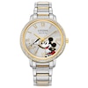 Thumbnail Image 0 of Ladies' Citizen Eco-Drive® Mickey Mouse Painter Crystal Accent Two-Tone Watch with Silver-Tone Dial (Model: FE7044-52W)