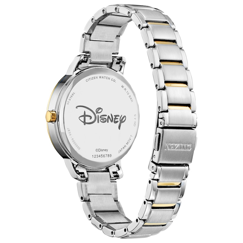 Ladies' Citizen Eco-Drive® Mickey Mouse Painter Crystal Accent Two-Tone Watch with Silver-Tone Dial (Model: FE7044-52W)