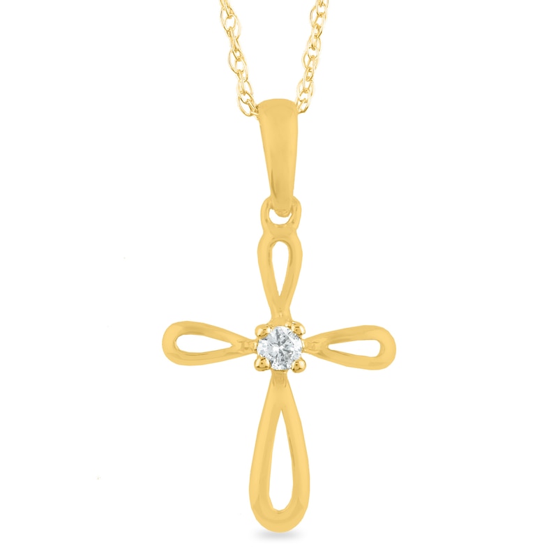 Main Image 1 of Diamond Accent Solitaire Loop Cross Pendant in 14K Gold (I/I3)