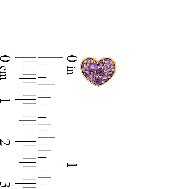 Main Image 3 of Amethyst Cluster Heart Stud Earrings in 10K Gold